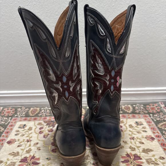 Vintage Miss Capezio 14" Tall Blue Leather Cowboy Boots Butterfly Size 8 M - Picture 10 of 12